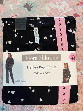 Flora Nikrooz Black Heart Henley Pajama Set - Two-Piece